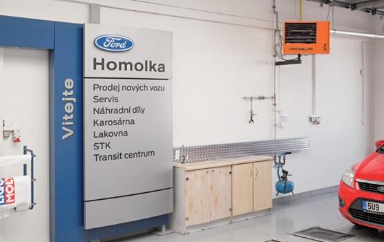 Vytápění servisních dílen a STK Ford Homolka v Děčíně